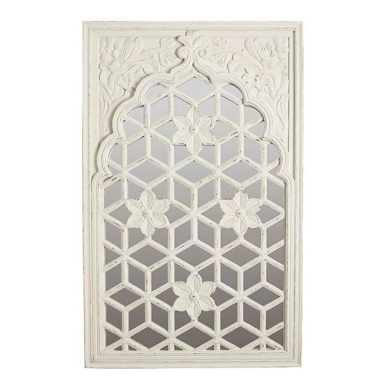 Vintage Cottagecore Floral Lattice Wall Mirror in Distressed White