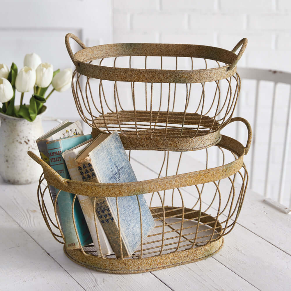 Vintage Metal Wire Storage Baskets (Set of 2)