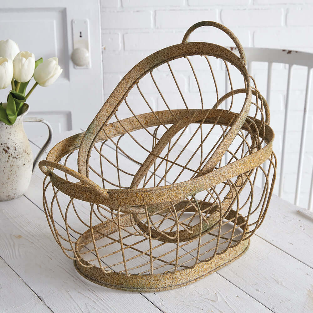 Vintage Metal Wire Storage Baskets (Set of 2)