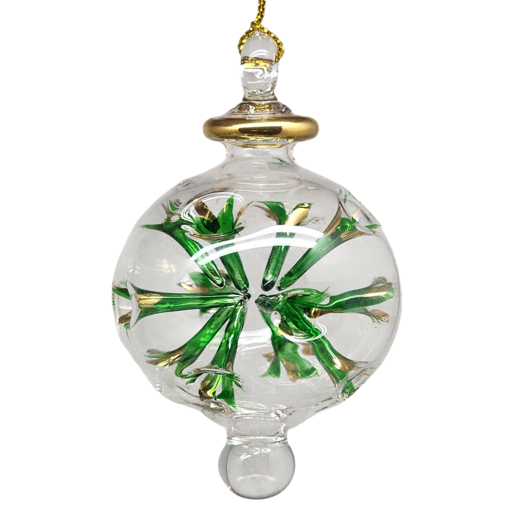 Blown Glass Pierced Starburst Ornament - Green
