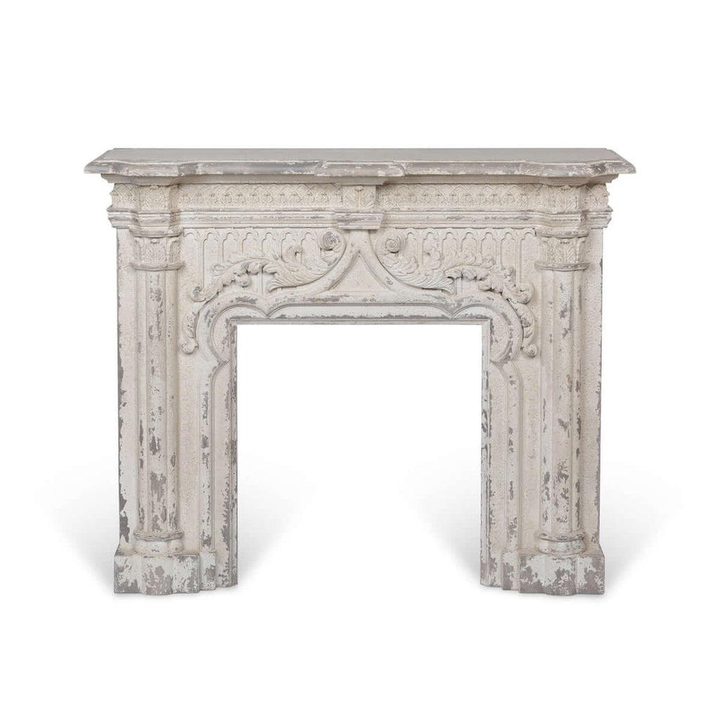 Antique White Fireplace Mantel with Distressed Vintage Finish