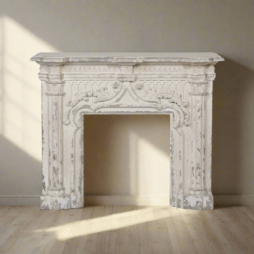 Antique White Fireplace Mantel with Distressed Vintage Finish