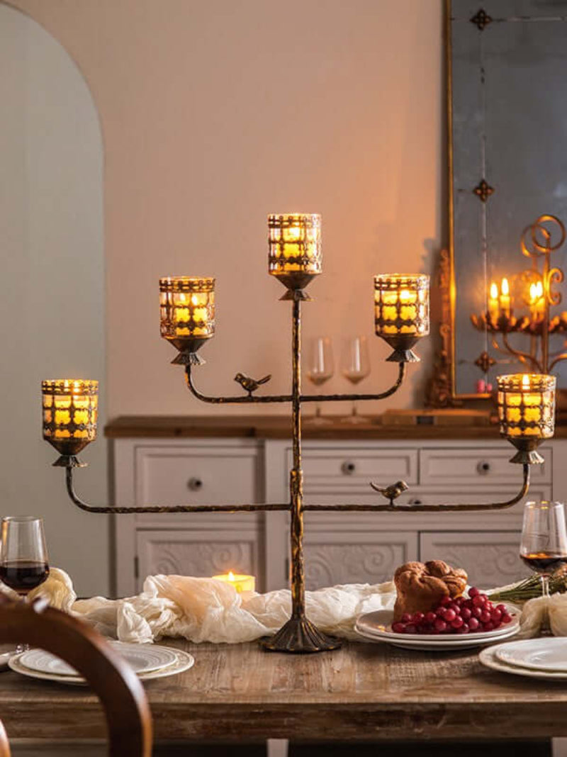 Antique Amber Glass Votive Candle Holder Centerpiece