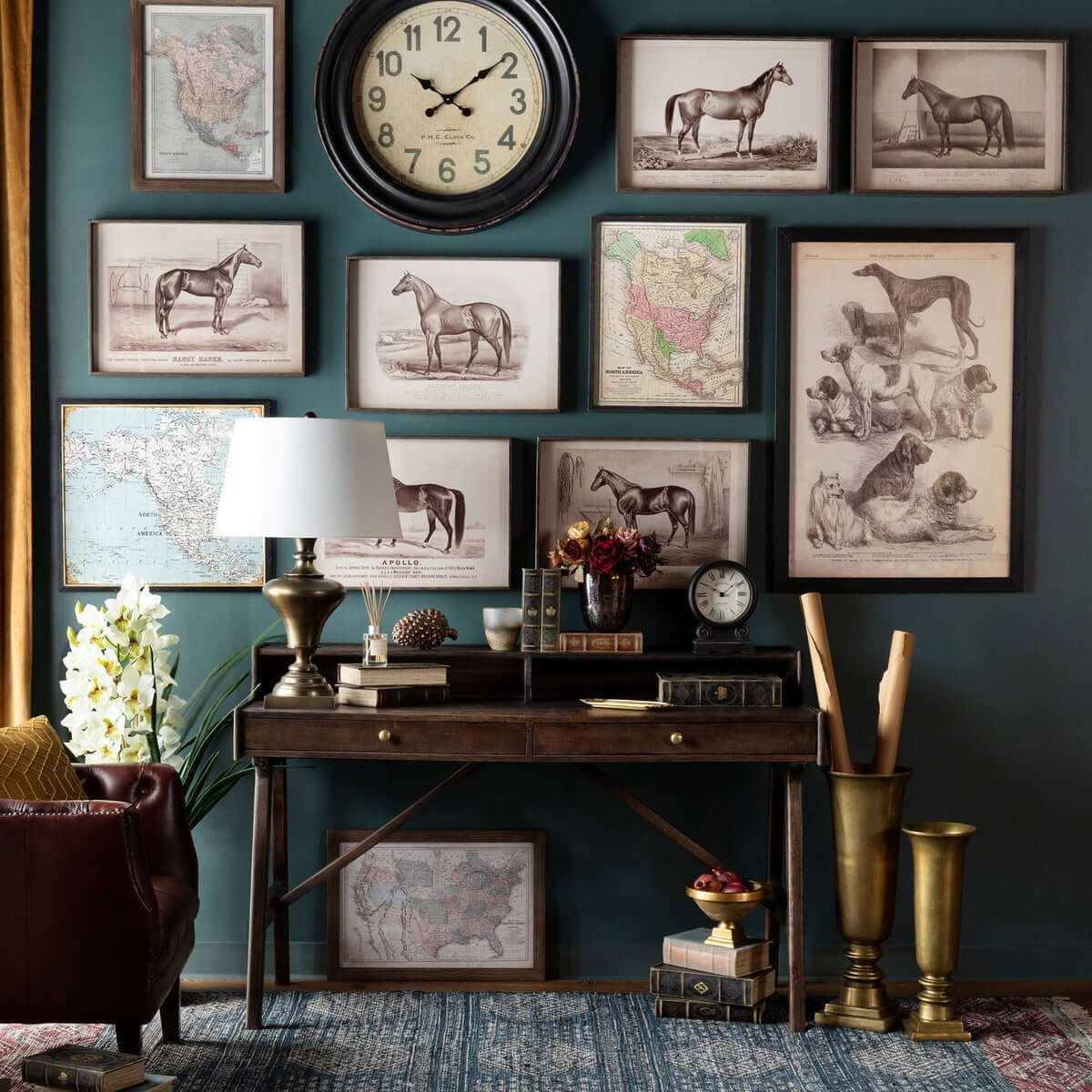 Antique Dog Art Prints in Black Wood Frames (Set of 2)