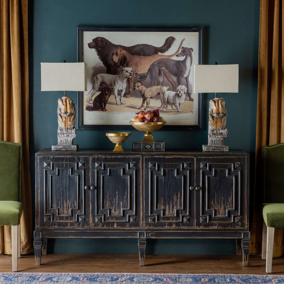 Antique Dog Breed Print in Black Frame