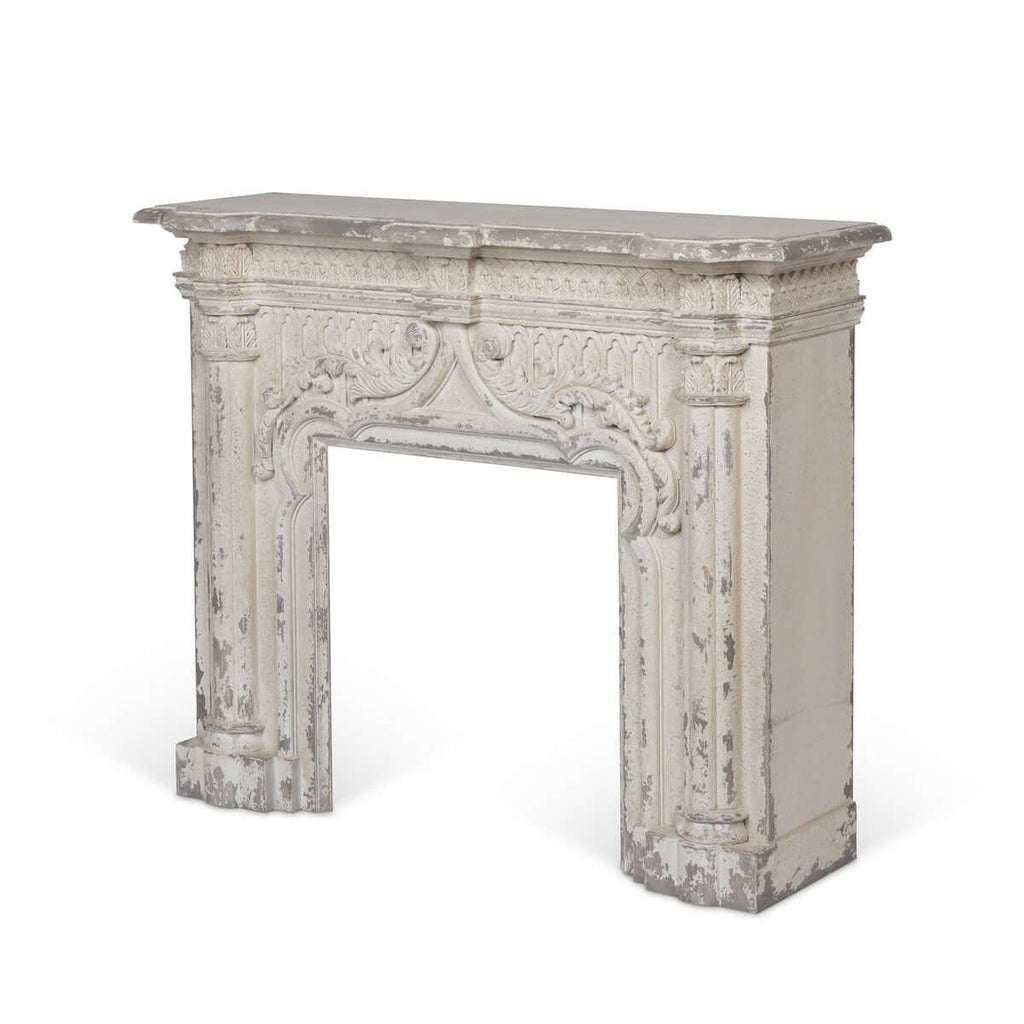 Antique White Fireplace Mantel with Distressed Vintage Finish