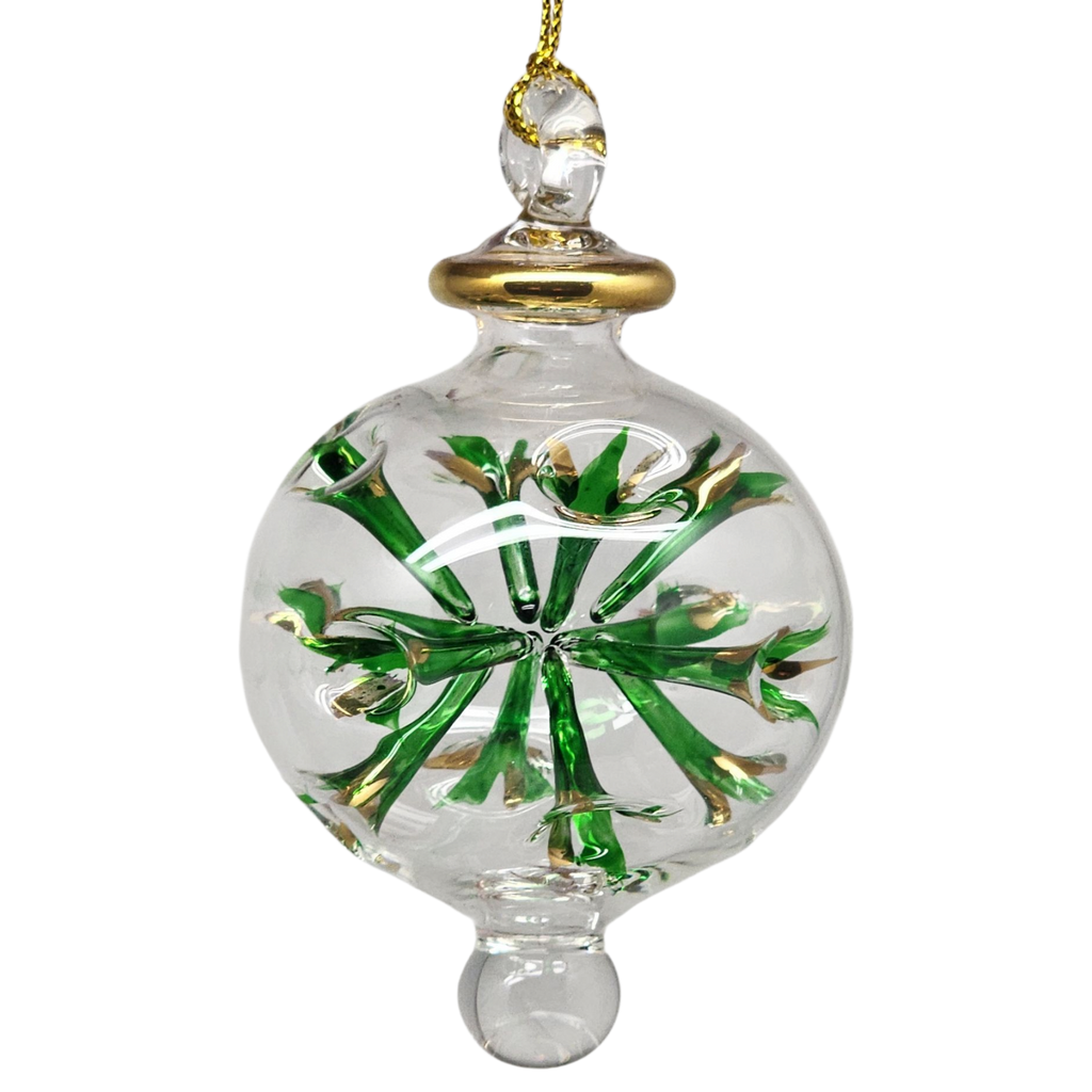 Blown Glass Pierced Starburst Ornament - Green