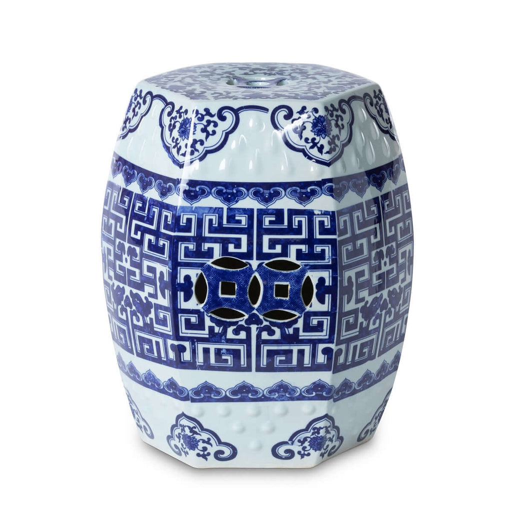 Blue and White Chinoiserie Porcelain Garden Stool