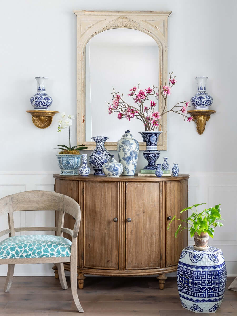 Blue and White Chinoiserie Porcelain Garden Stool