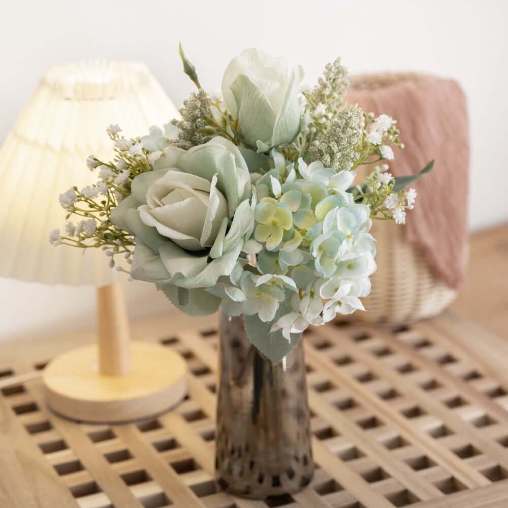 Cottagecore Faux Floral Arrangement with Roses and Wildflowers