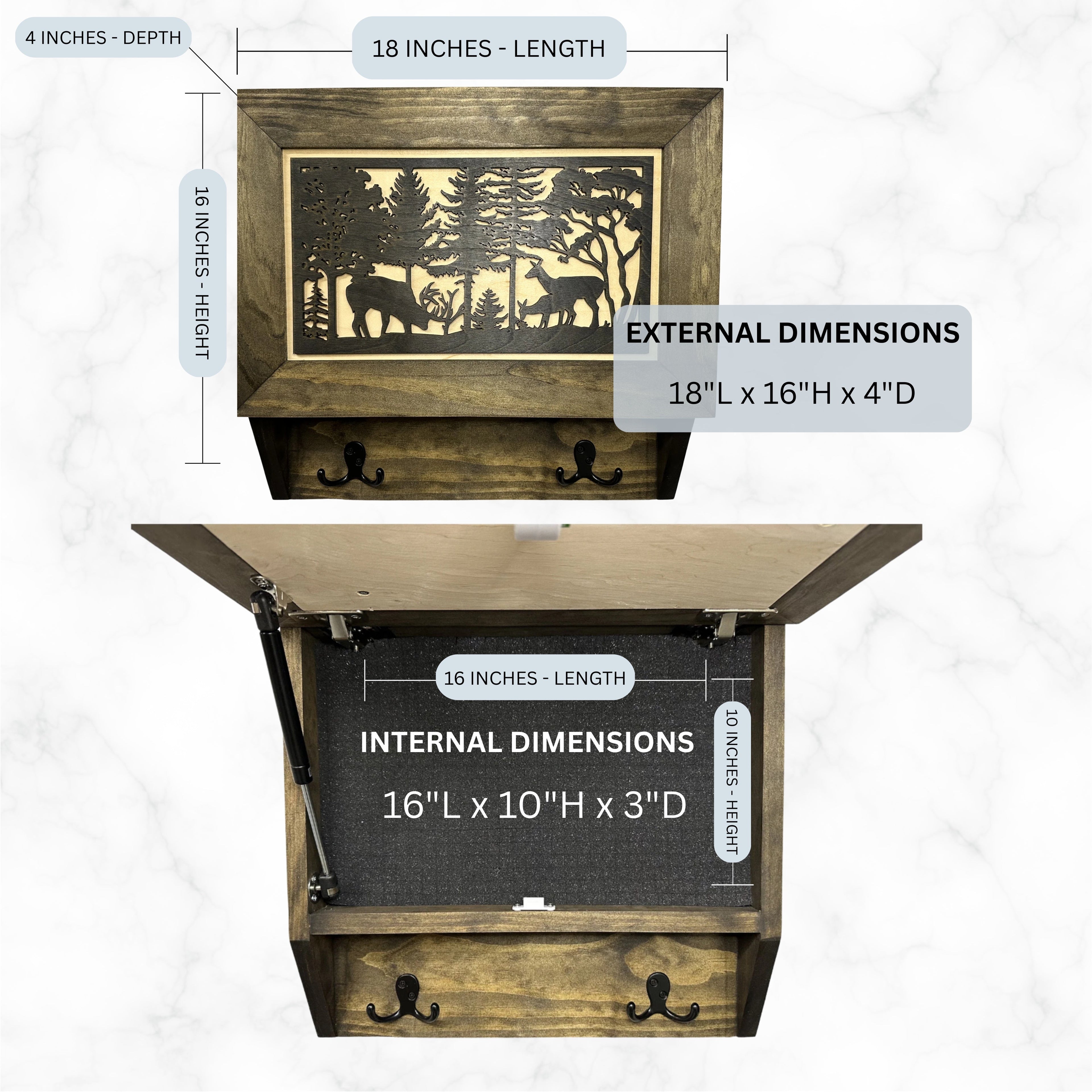 Deer Scene Wall Mounted Gun Cabinet Coat Rack – Secure & Stylish Wall Decor Hidden Firearm Concealment Furniture Key Hanger Deer Hunter Gift