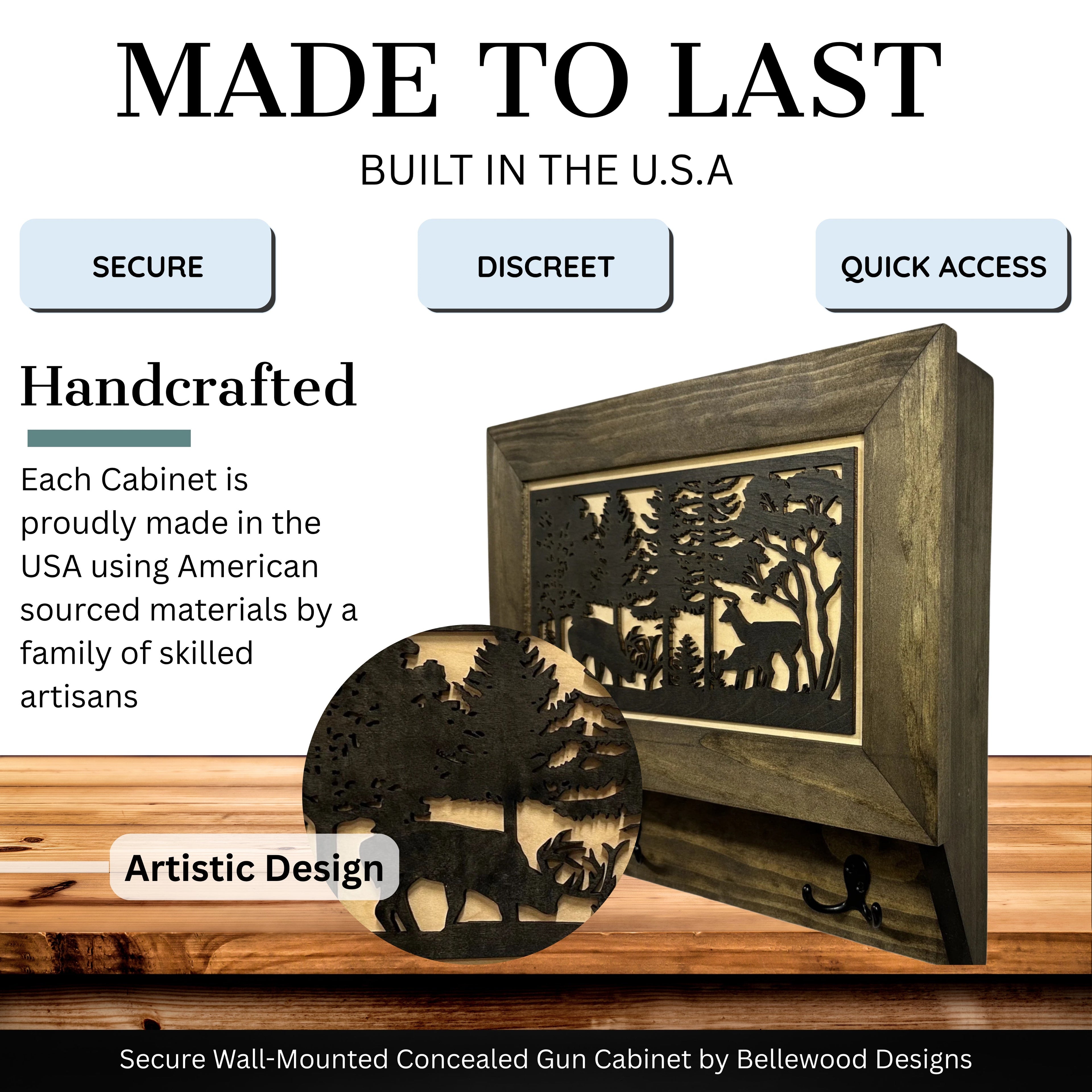 Deer Scene Wall Mounted Gun Cabinet Coat Rack – Secure & Stylish Wall Decor Hidden Firearm Concealment Furniture Key Hanger Deer Hunter Gift