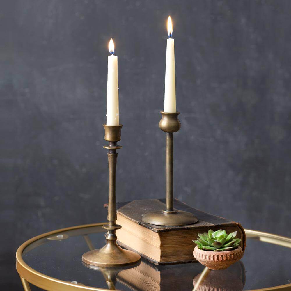 Antique Brass Taper Candleholders (Set of 2)