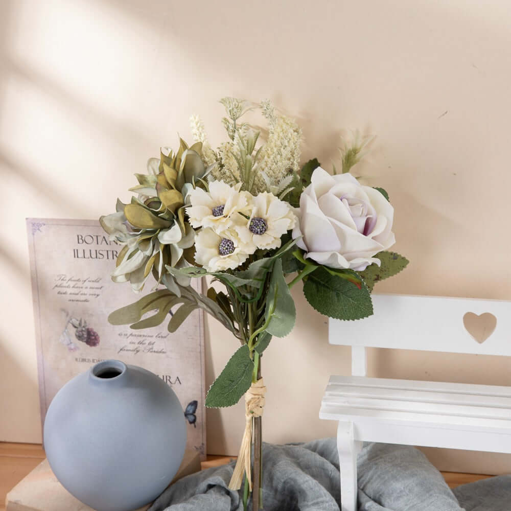 Faux Flower Bouquet with Rose and Garden Blooms