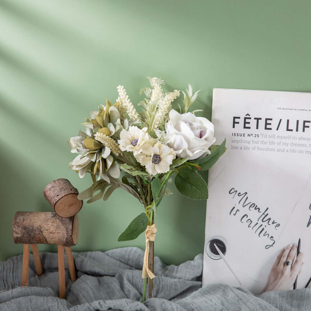 Faux Flower Bouquet with Rose and Garden Blooms