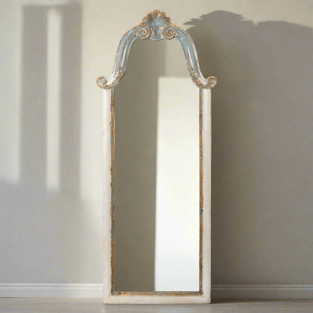 French Country Carved Wood Floor Mirror