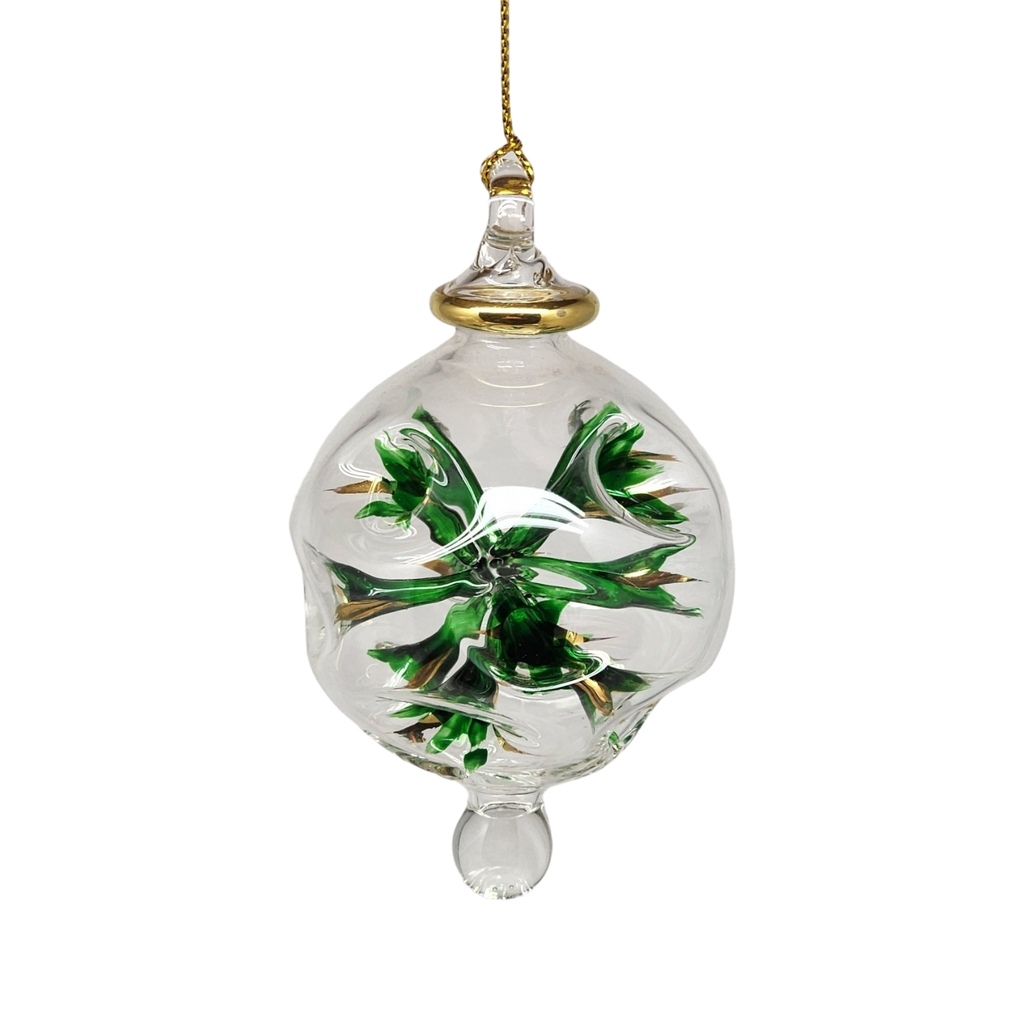 Blown Glass Pierced Starburst Ornament - Green