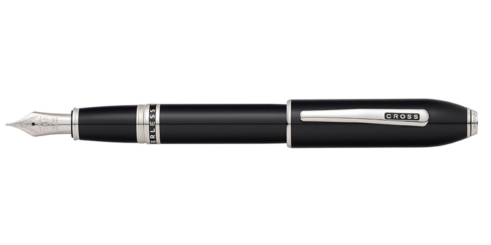 Peerless™ Obsidian Black Lacquer with Platinum Plated Appointments and Rhodium Plated 18KT Solid Gold Medium Nib Fountain Pen