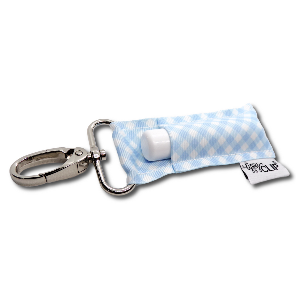 Light Blue and White Gingham LippyClip® Lip Balm Holder