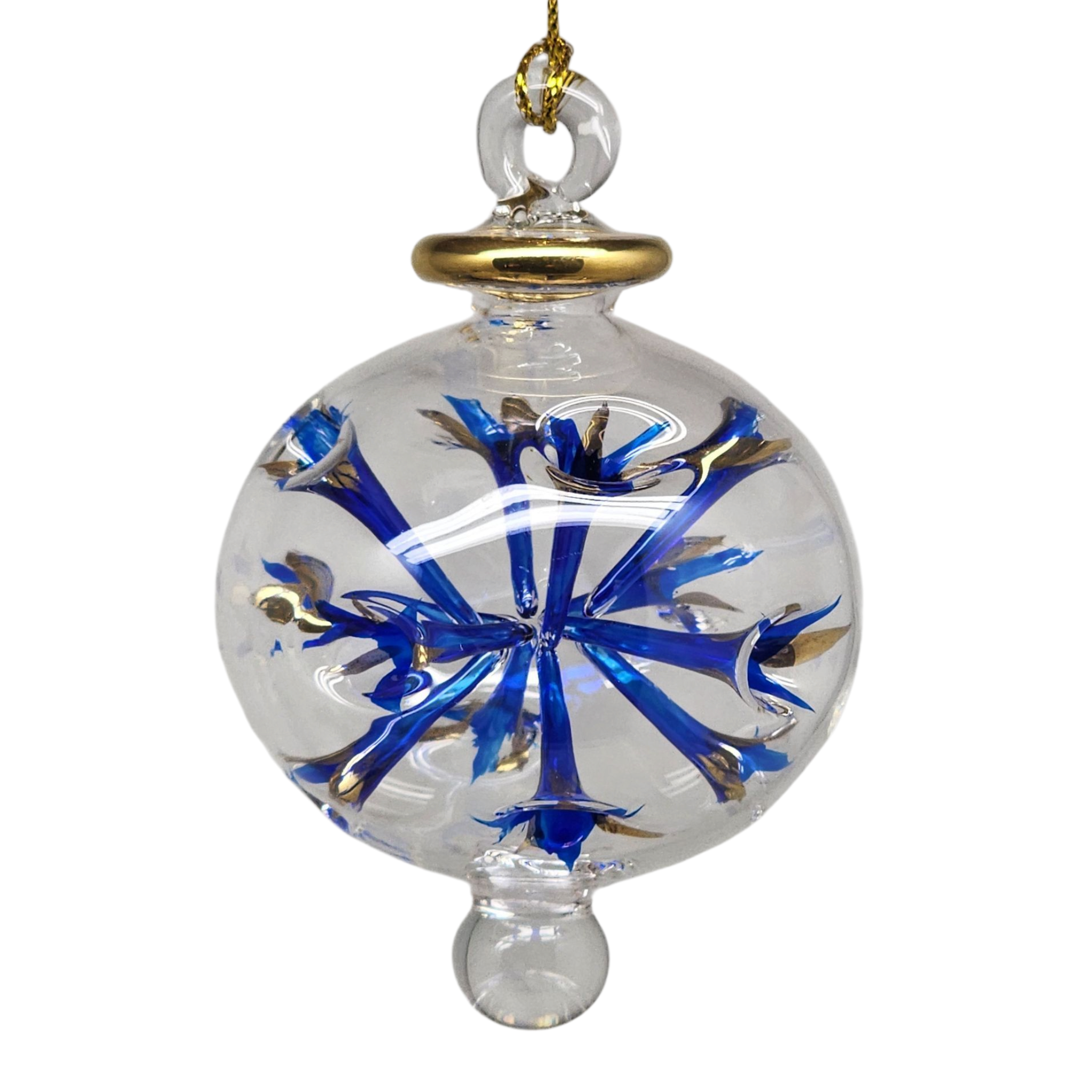 Blown Glass Pierced Starburst Ornament - Blue