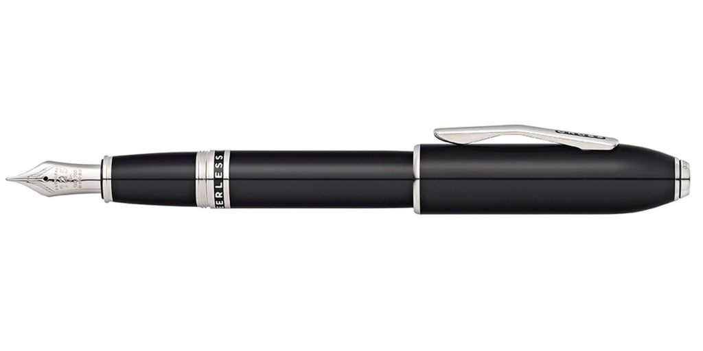 Peerless™ Obsidian Black Lacquer with Platinum Plated Appointments and Rhodium Plated 18KT Solid Gold Medium Nib Fountain Pen