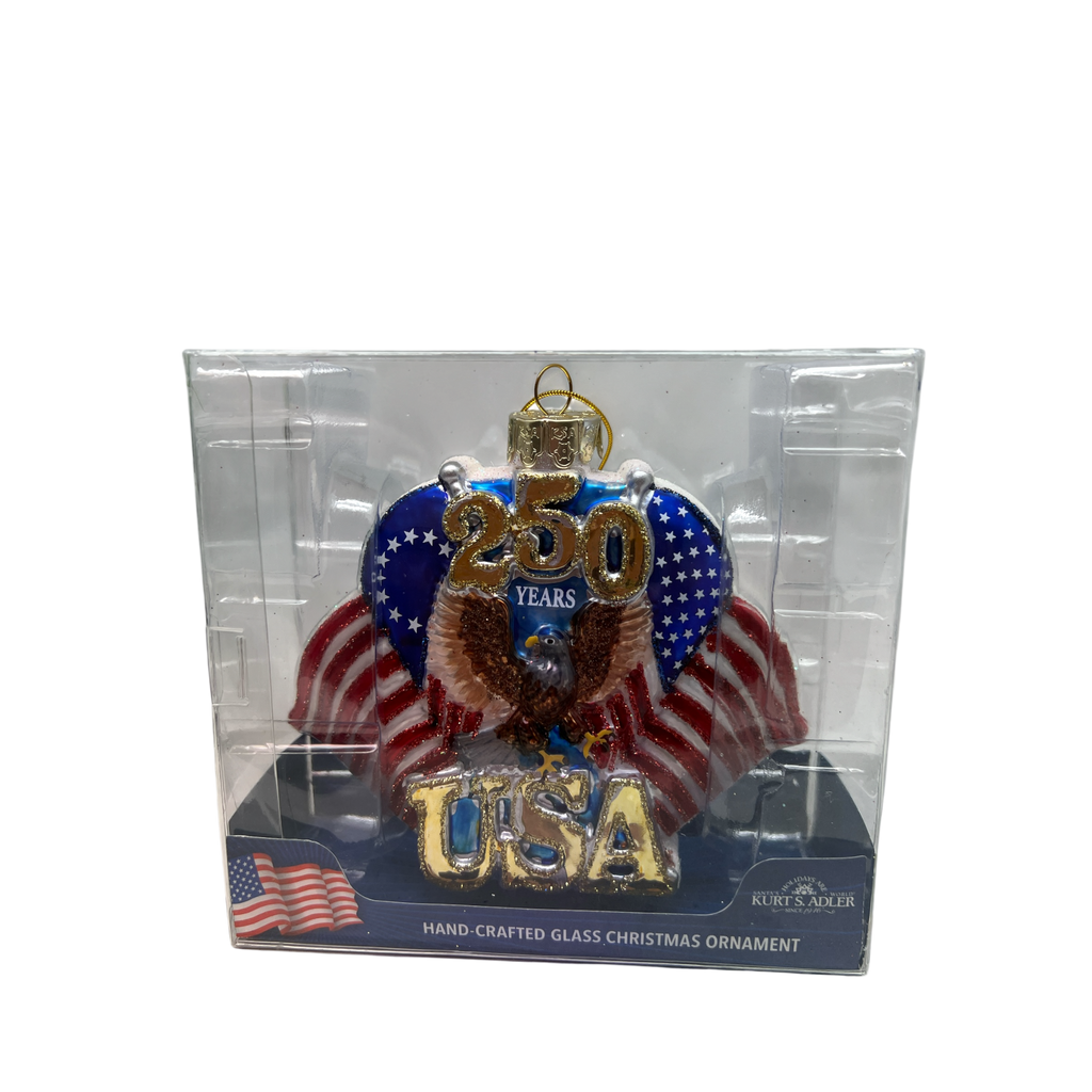 Celebratory 250th Anniversary U.S. Flag Glass Ornament