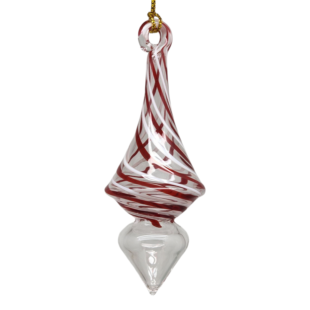 Candy Cane Stripe Blown Glass Ornament - Teardrop