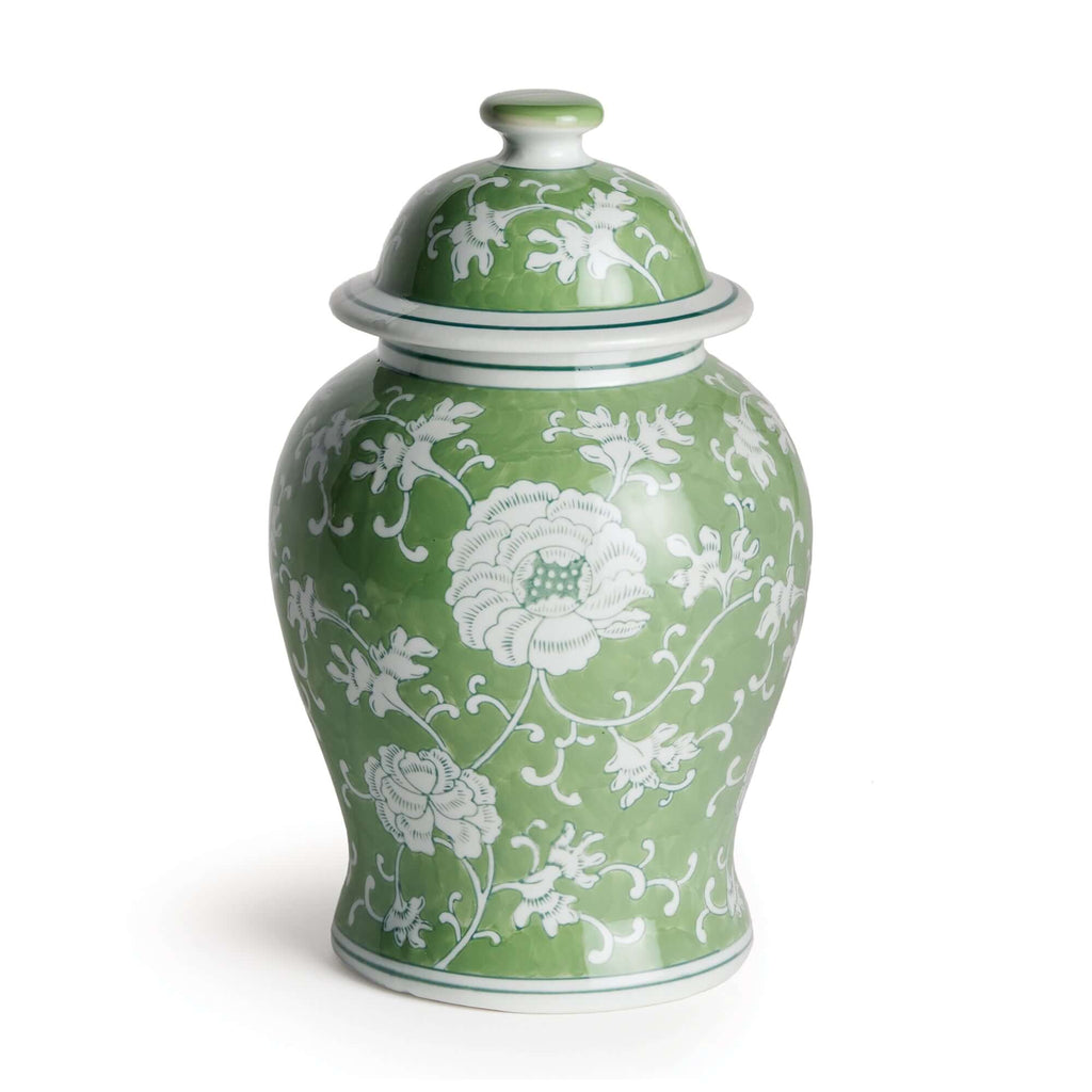 Porcelain Green Chinoiserie Lotus Ginger Jar with Lid