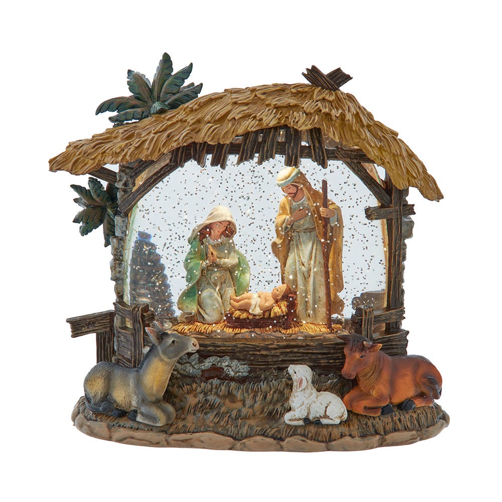 8-Inch Lighted Nativity Scene with Spinning Glitter Water