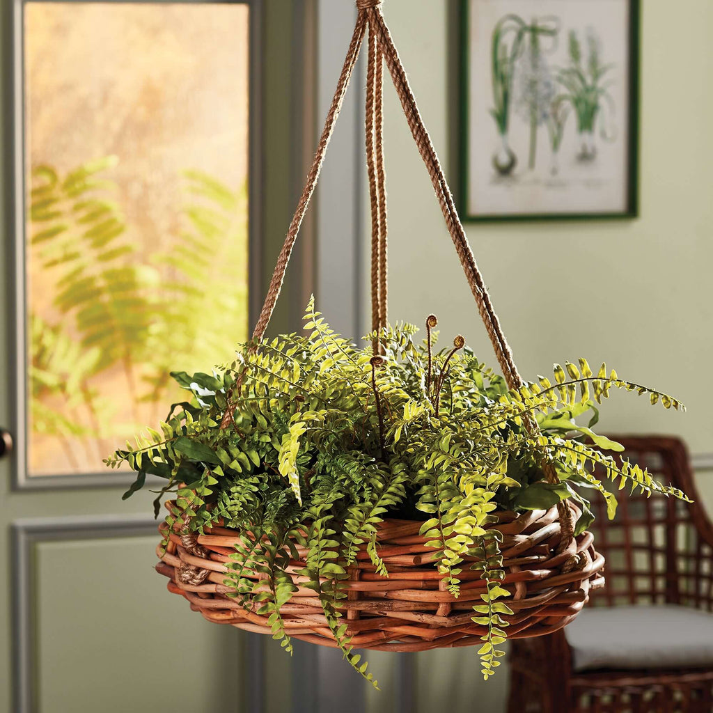 Vintage Rattan Hanging Basket with Metal Hook