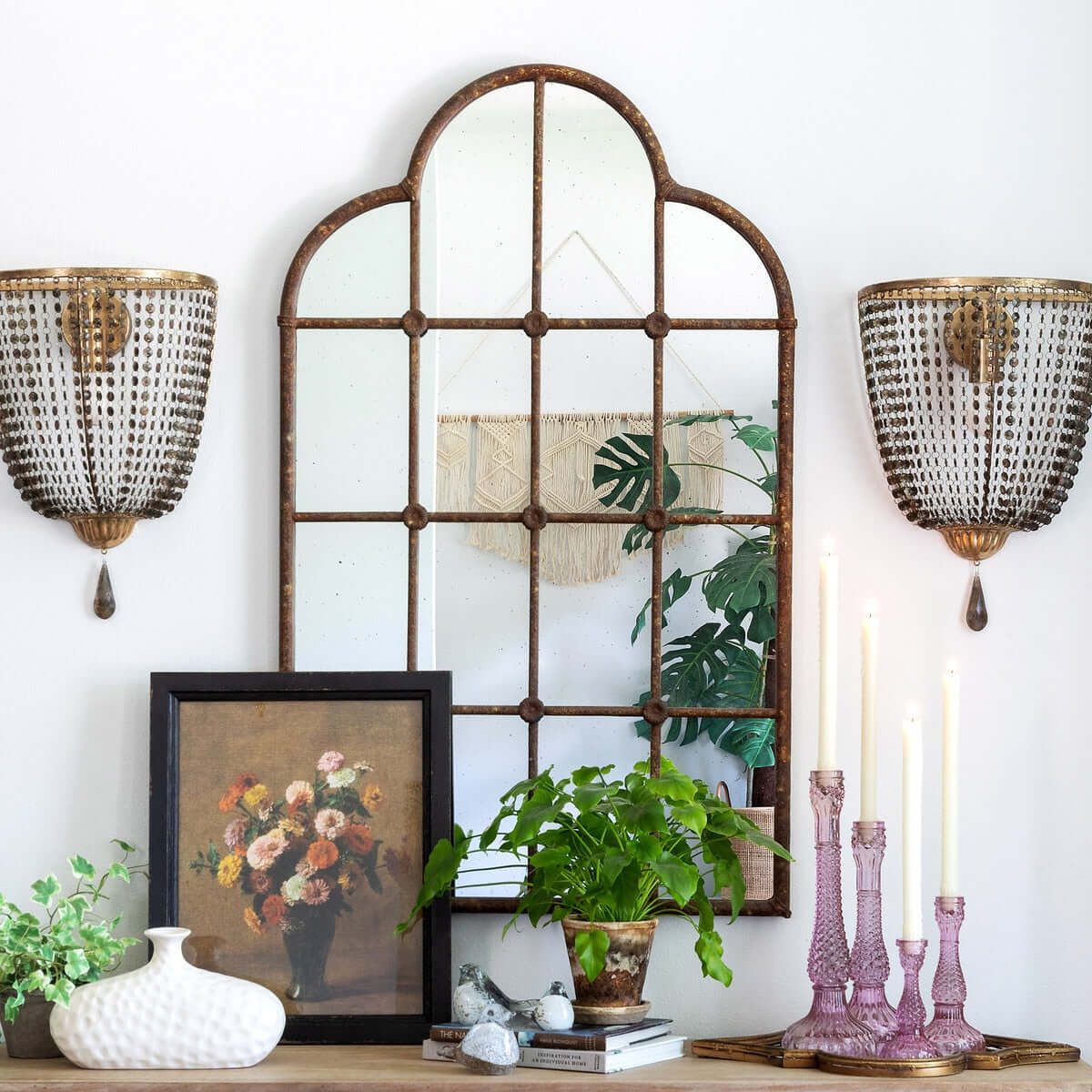 Rustic Farmhouse Iron Windowpane Mirror