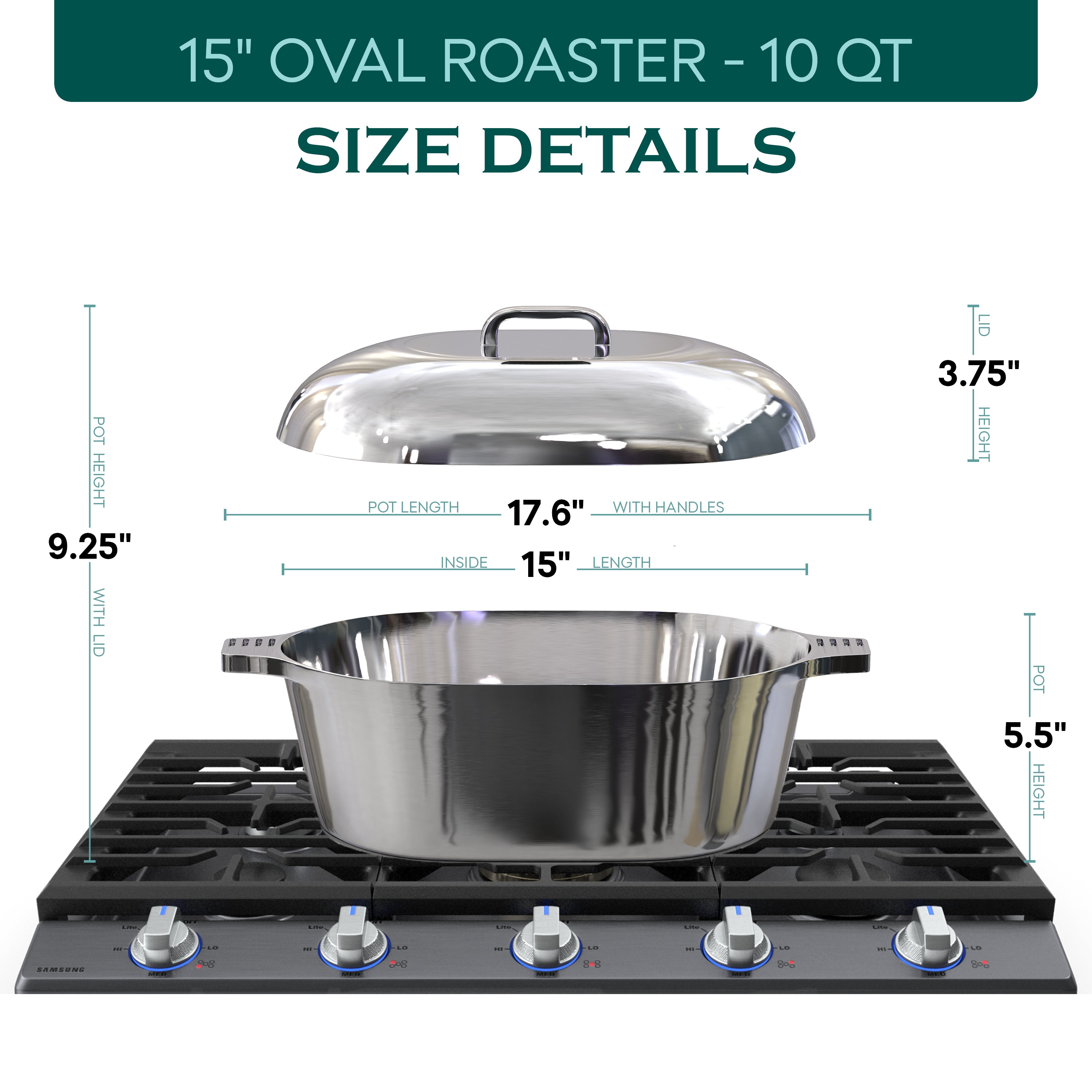 Oval Dutch Oven with Lid - 10 Quart (15 Inch)