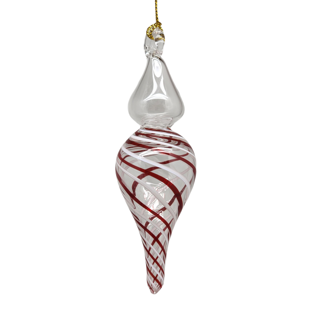Candy Cane Stripe Blown Glass Ornament - Finial