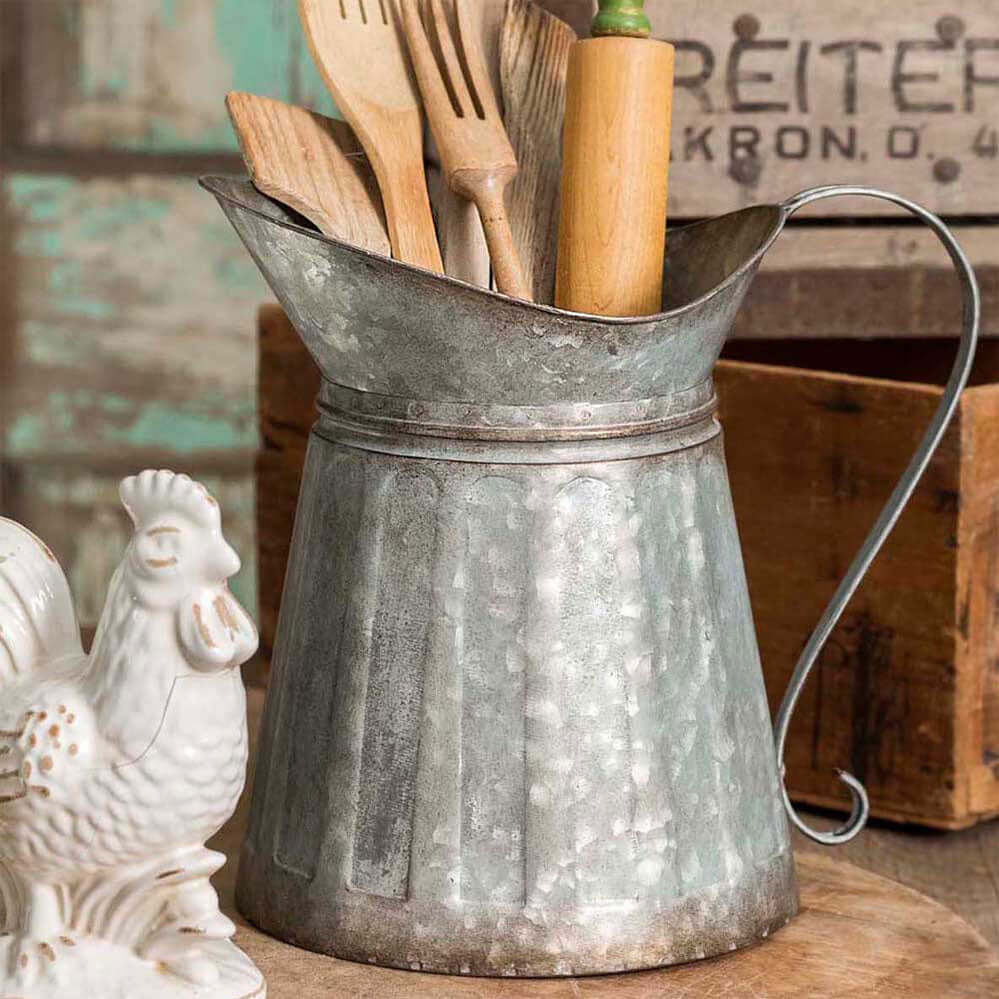 Vintage Farmhouse Galvanized Metal Pitcher Utensil Holder (Set of 2)