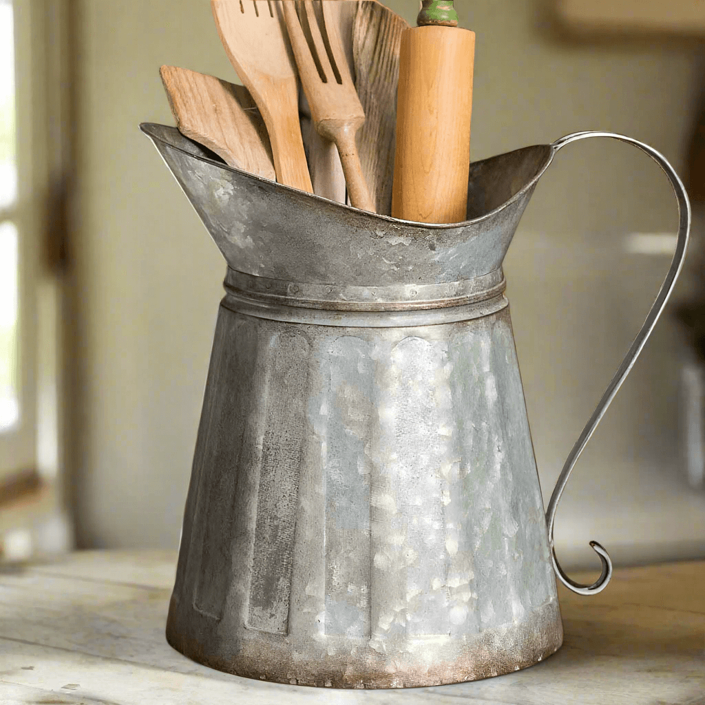 Vintage Farmhouse Galvanized Metal Pitcher Utensil Holder (Set of 2)
