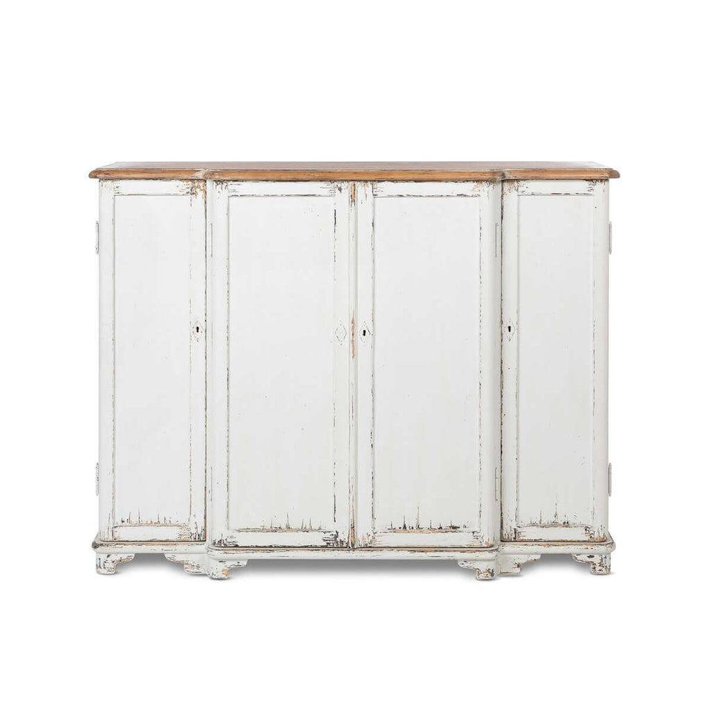 Vintage White Painted Entryway Cabinet with Distressed Wood Top