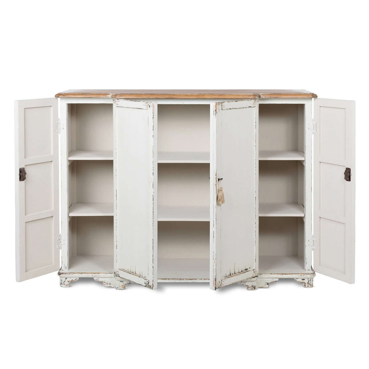 Vintage White Painted Entryway Cabinet with Distressed Wood Top