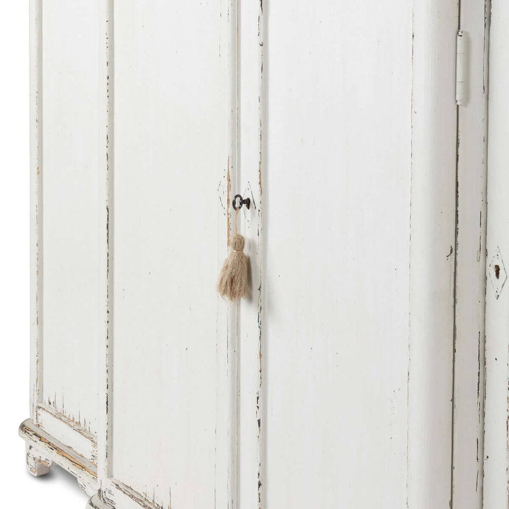 Vintage White Painted Entryway Cabinet with Distressed Wood Top