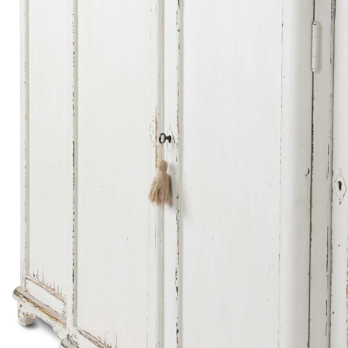 Vintage White Painted Entryway Cabinet with Distressed Wood Top