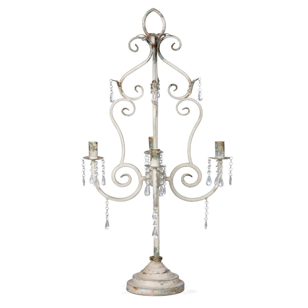 Vintage Tabletop Chandelier with Crystals and Distressed Finish
