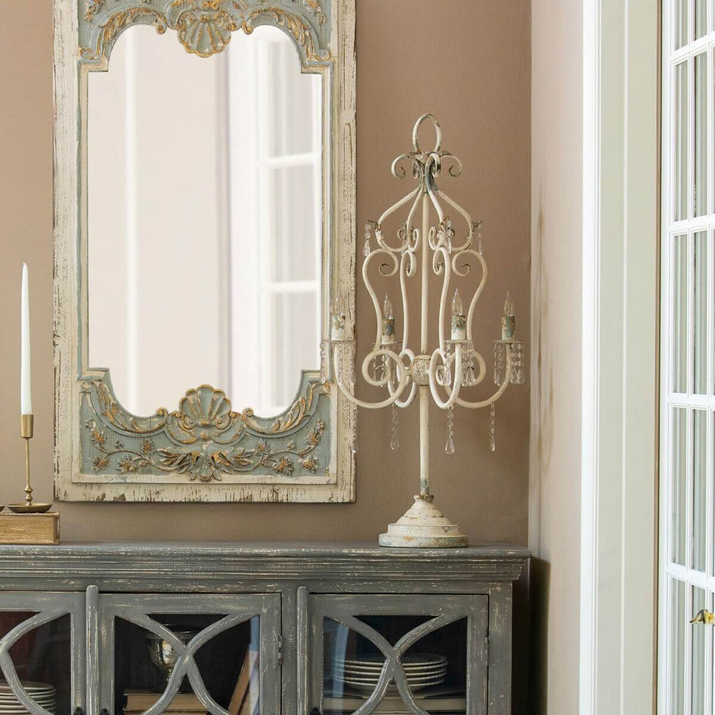 Vintage Tabletop Chandelier with Crystals and Distressed Finish