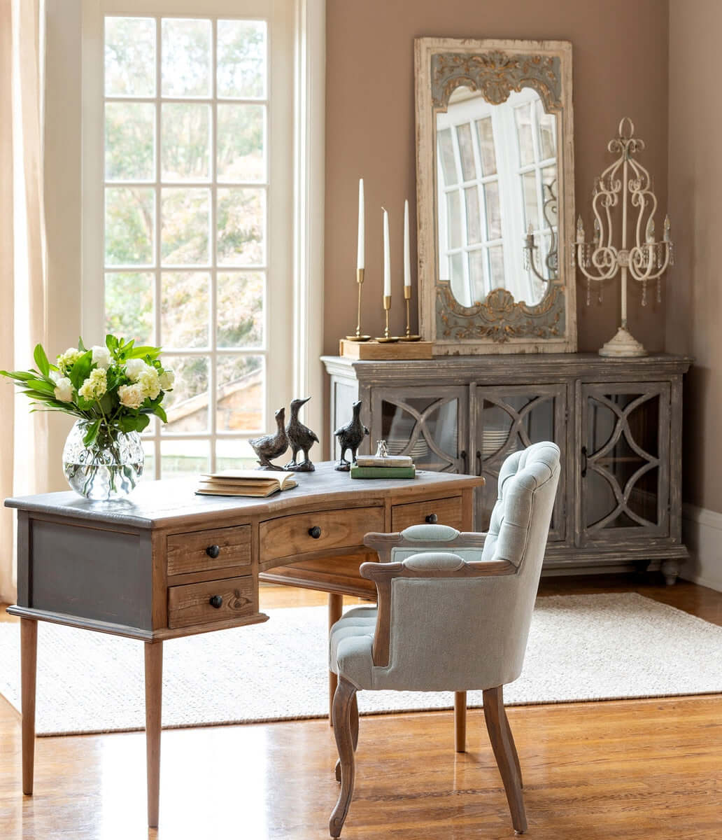 Vintage Tabletop Chandelier with Crystals and Distressed Finish