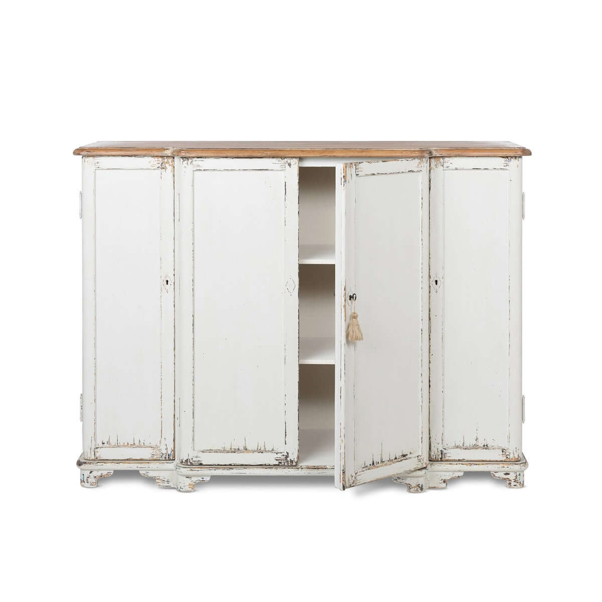 Vintage White Painted Entryway Cabinet with Distressed Wood Top