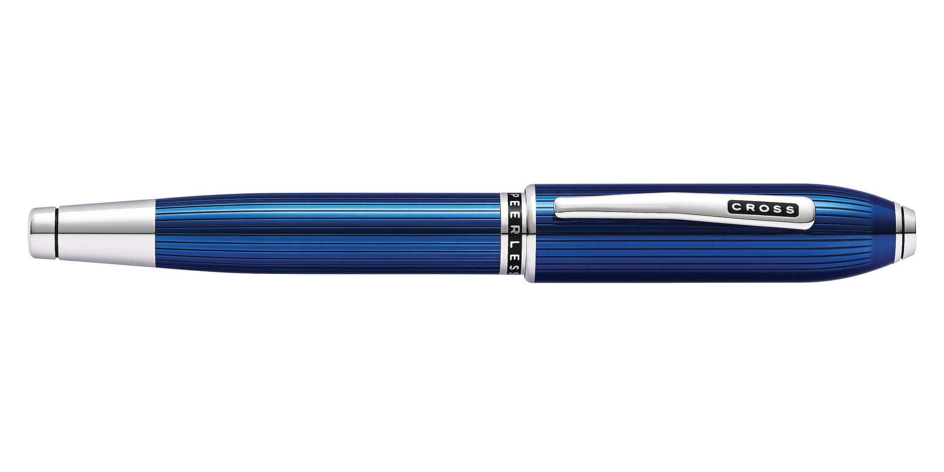 Peerless™ Translucent Quartz Blue Engraved Lacquer with Platinum Plated Appointments and Rhodium Plated 18KT Solid Gold Medium Nib Fountain Pen