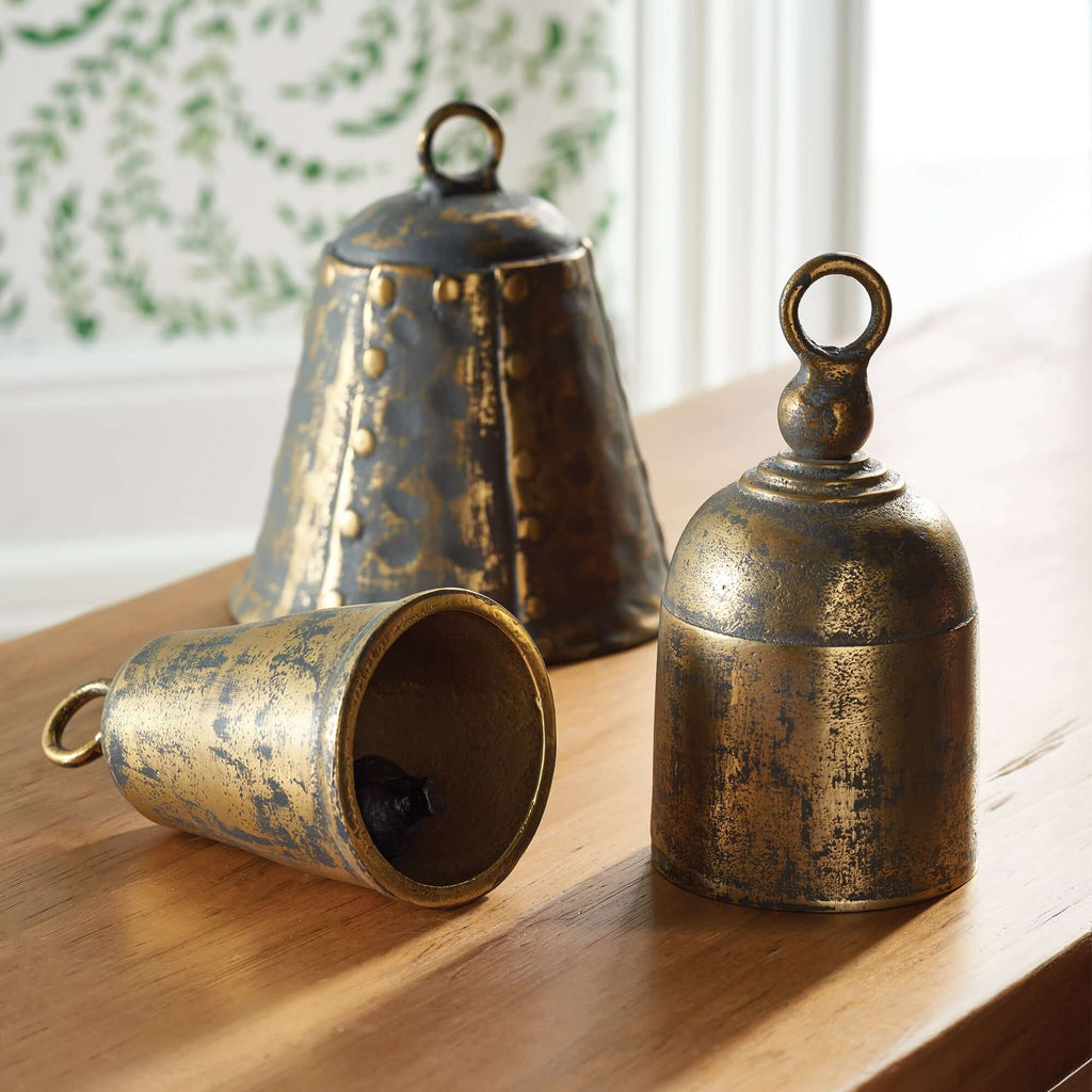 Weathered Metal Bells with Antique Brass Finish (Set of 3)