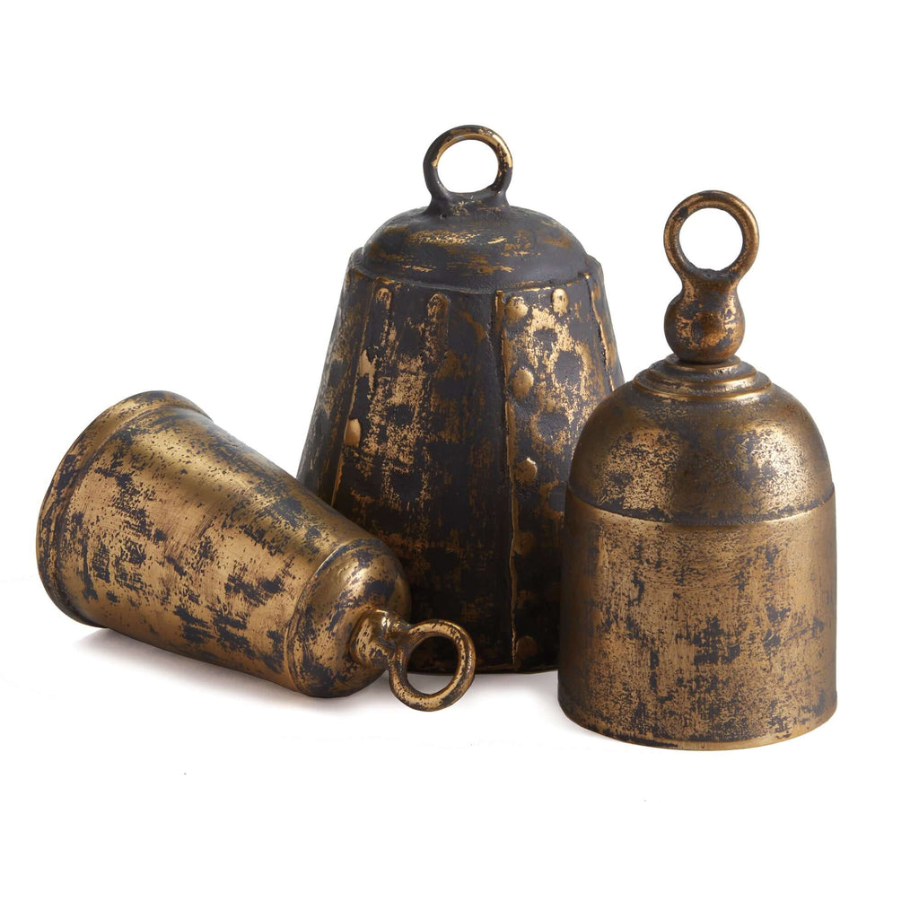 Weathered Metal Bells with Antique Brass Finish (Set of 3)