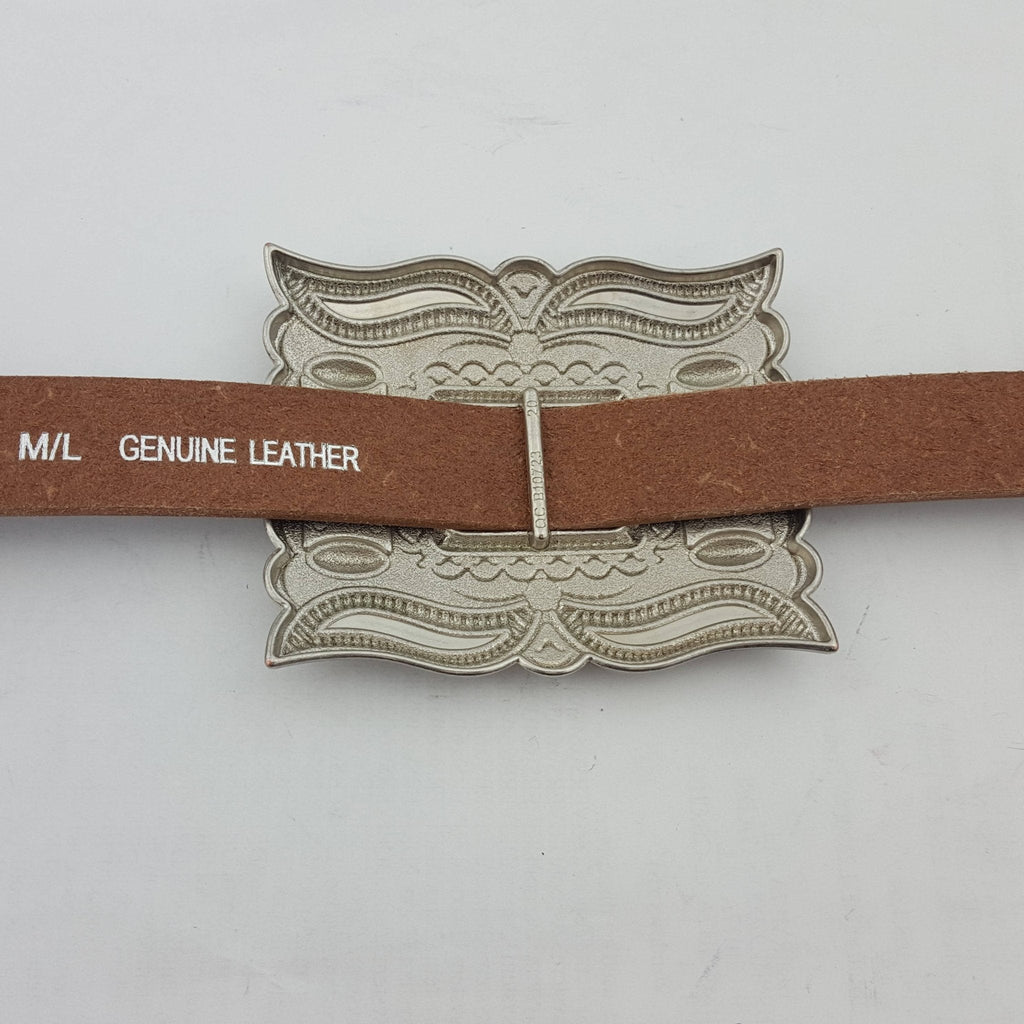 Western Silver Rectangular Concho Leather Belt - Brown or Black