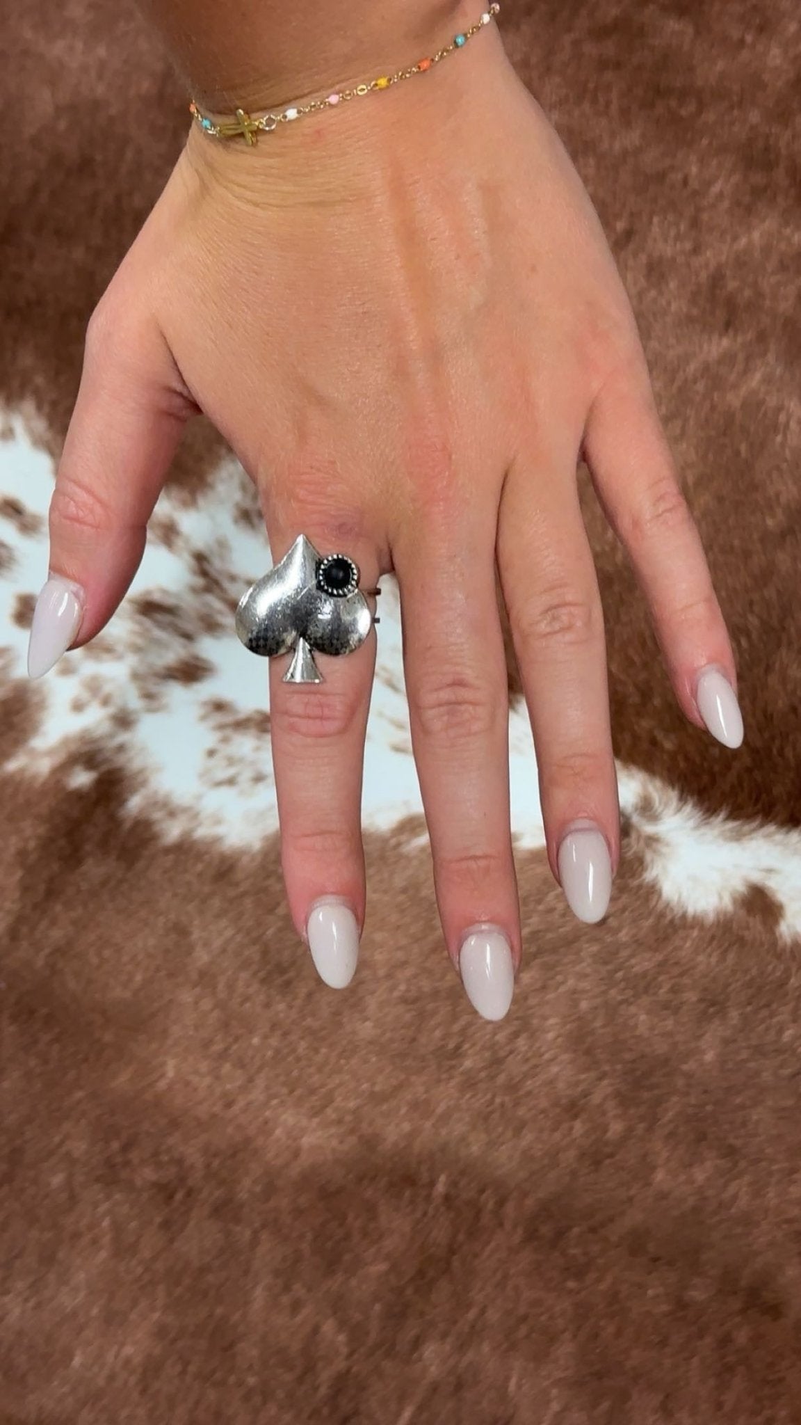 Western Spade Adjustable Cuff Ring with Faux Onyx