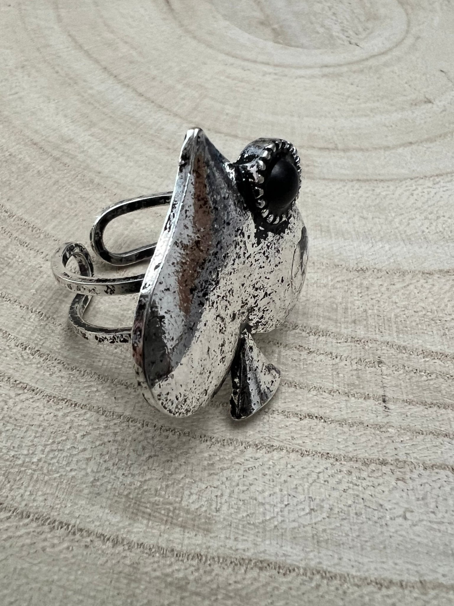 Western Spade Adjustable Cuff Ring with Faux Onyx