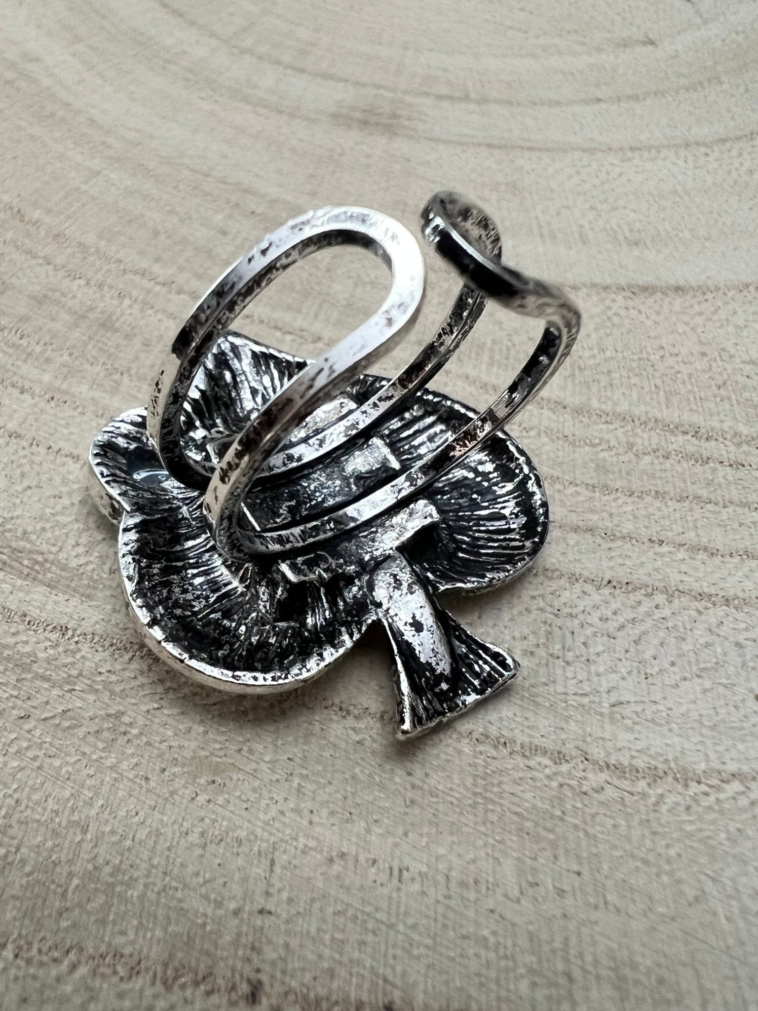 Western Spade Adjustable Cuff Ring with Faux Onyx